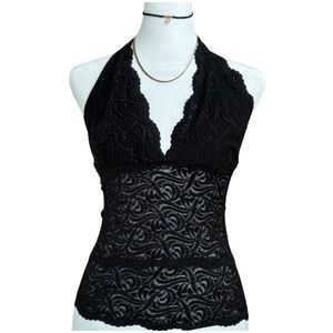 Bebe Black Lace Halter Top – Vintage Y2K Size M